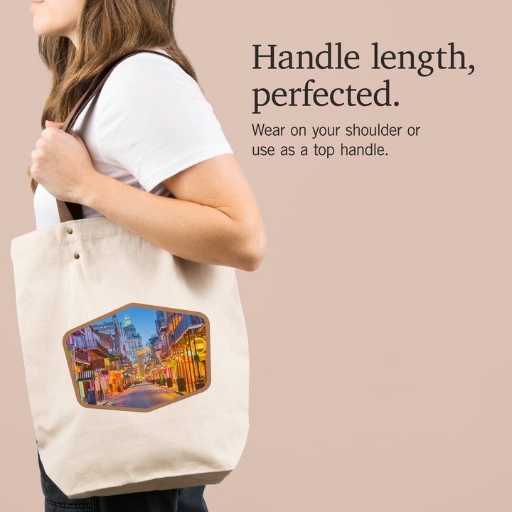 New Orleans, Louisiana, Bourbon Street at Night, Contour, Deluxe Tote Totes Lantern Press 