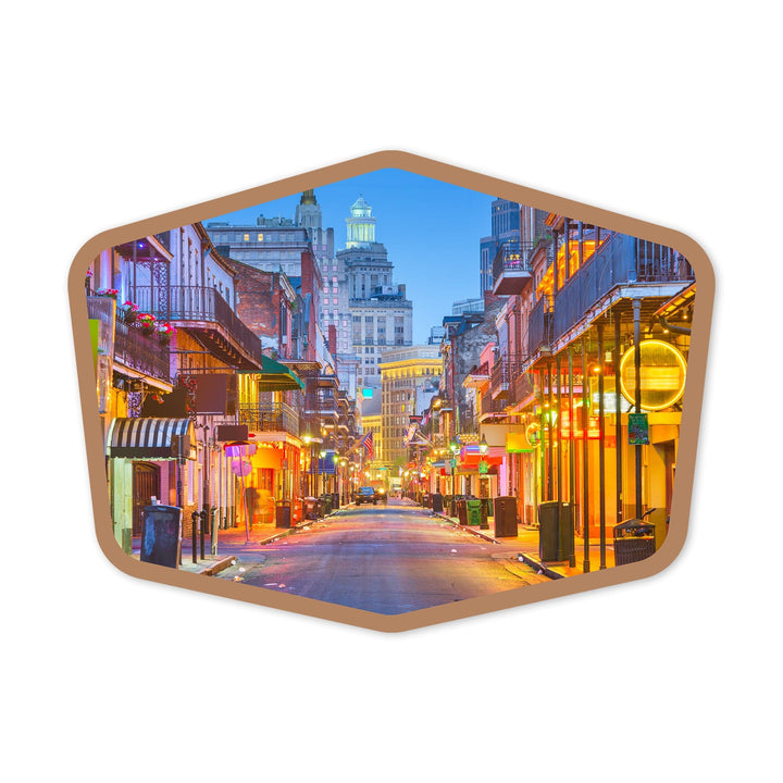New Orleans, Louisiana, Bourbon Street at Night, Contour, Vinyl Sticker Sticker Lantern Press 