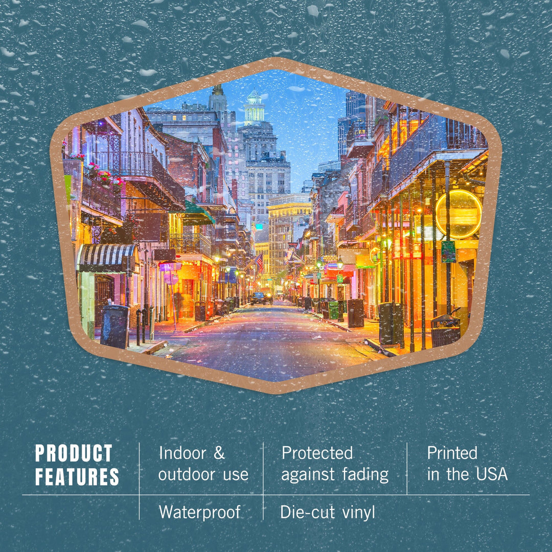 New Orleans, Louisiana, Bourbon Street at Night, Contour, Vinyl Sticker Sticker Lantern Press 