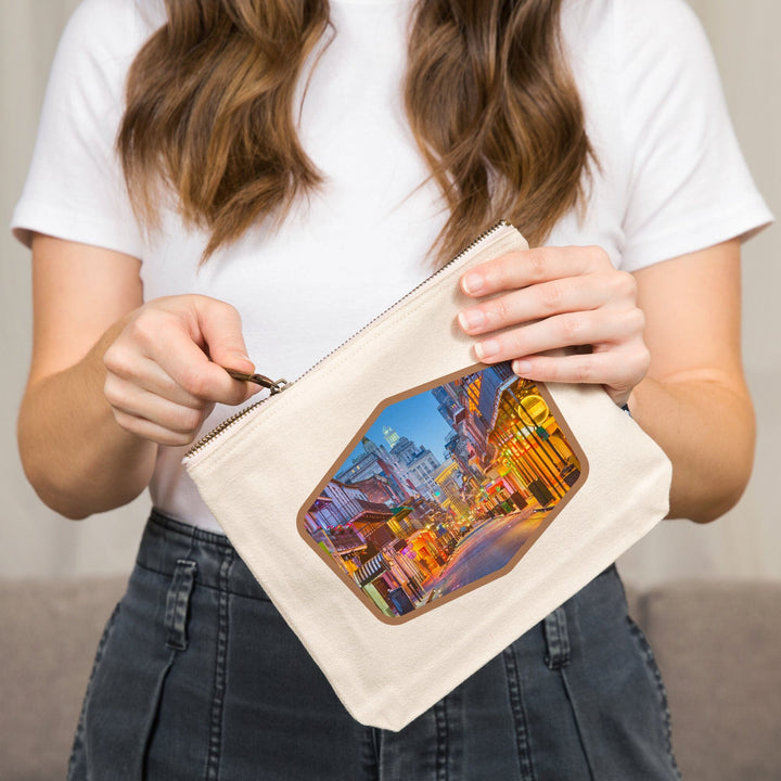 New Orleans, Louisiana, Bourbon Street at Night,, Organic Cotton Zipper Pouch, Go Bag Go Bag Lantern Press 