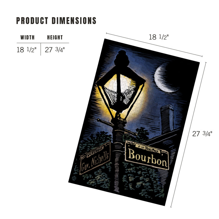 New Orleans, Louisiana, Bourbon Street Lamppost, Scratchboard, Jigsaw Puzzle Puzzle Lantern Press 