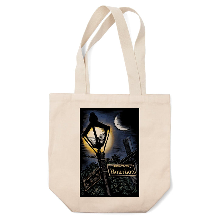New Orleans, Louisiana, Bourbon Street Lamppost, Scratchboard, Tote Bag Totes Lantern Press 