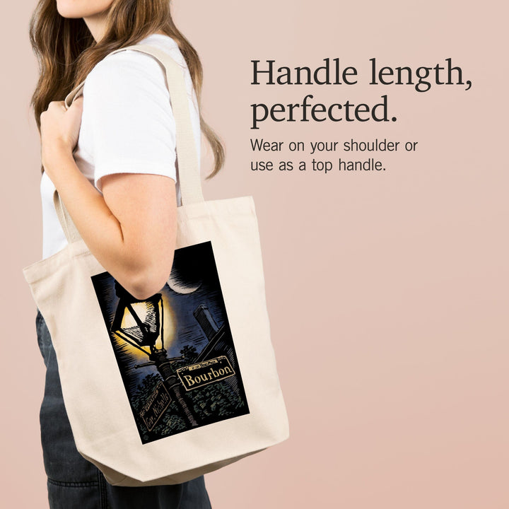 New Orleans, Louisiana, Bourbon Street Lamppost, Scratchboard, Tote Bag Totes Lantern Press 