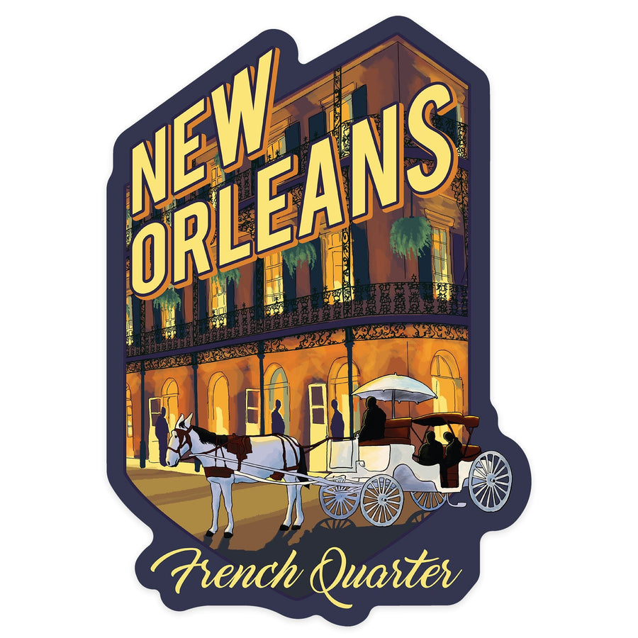 New Orleans, Louisiana, French Quarter, Alt Contour, Lantern Press Artwork, Vinyl Sticker Sticker Lantern Press 
