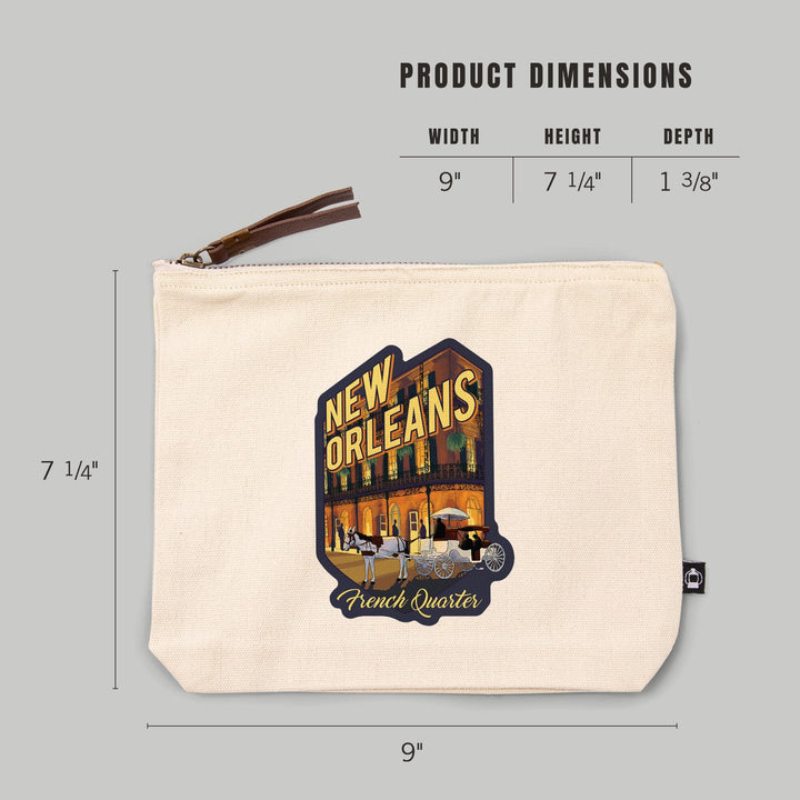 New Orleans, Louisiana, French Quarter, Alt, Organic Cotton Zipper Pouch, Go Bag Go Bag Lantern Press 