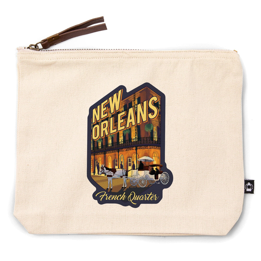 New Orleans, Louisiana, French Quarter, Alt, Organic Cotton Zipper Pouch, Go Bag Go Bag Lantern Press 