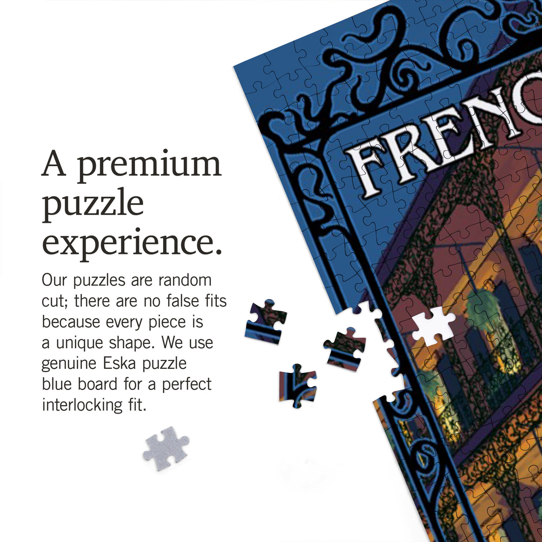 New Orleans, Louisiana, French Quarter at Night, Jigsaw Puzzle Puzzle Lantern Press 