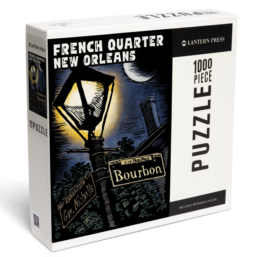 New Orleans, Louisiana, French Quarter, Bourbon Street, Scratchboard, Jigsaw Puzzle Puzzle Lantern Press 