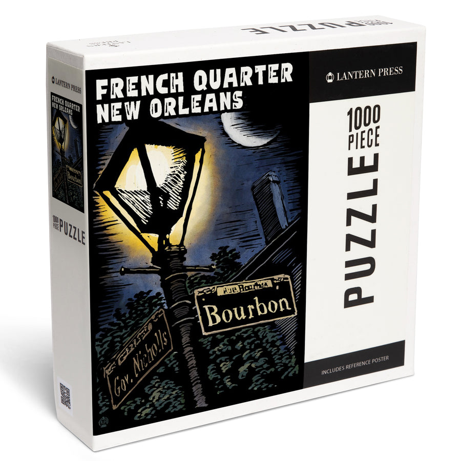 New Orleans, Louisiana, French Quarter, Bourbon Street, Scratchboard, Jigsaw Puzzle Puzzle Lantern Press 