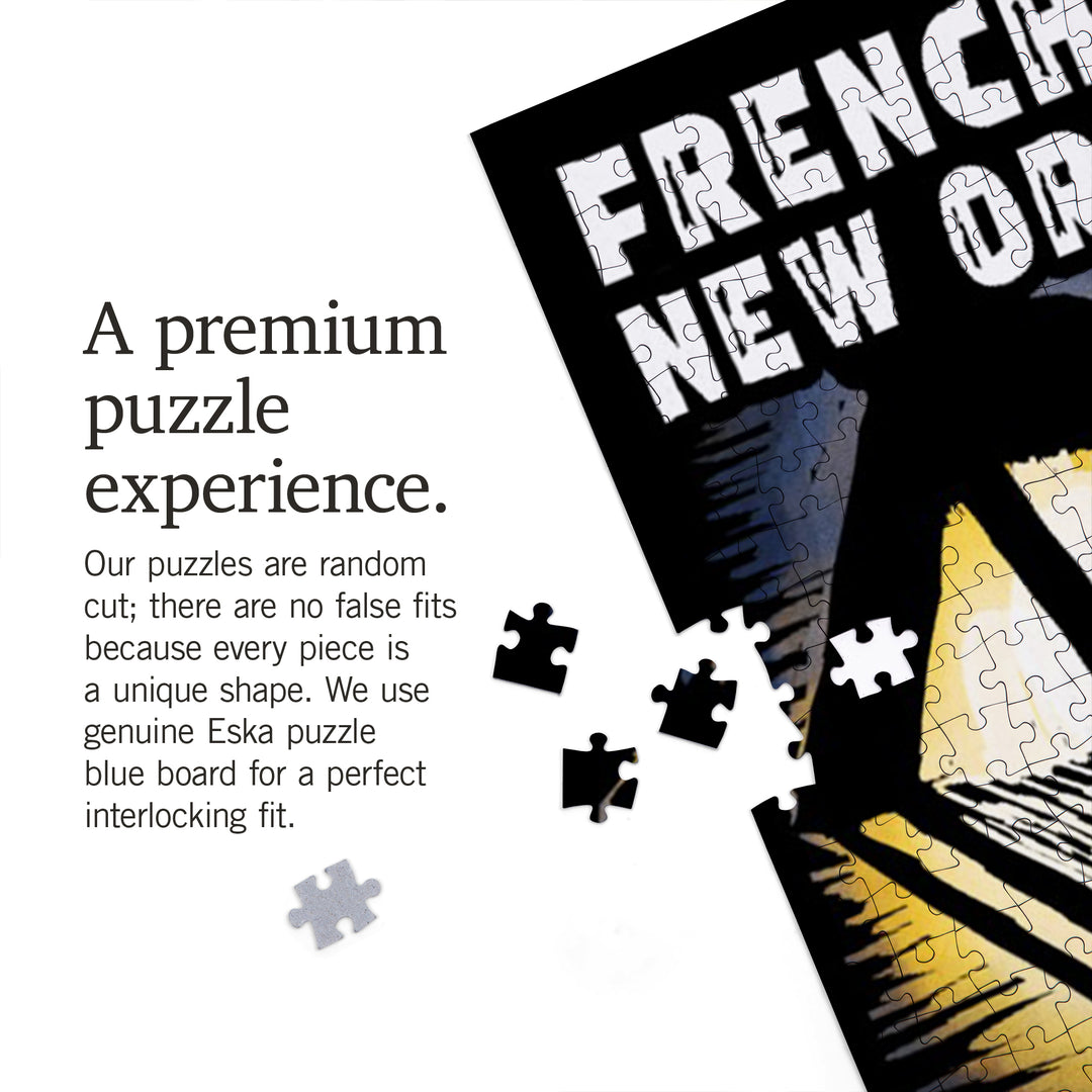New Orleans, Louisiana, French Quarter, Bourbon Street, Scratchboard, Jigsaw Puzzle Puzzle Lantern Press 