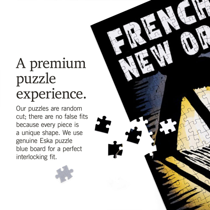 New Orleans, Louisiana, French Quarter, Bourbon Street, Scratchboard, Jigsaw Puzzle Puzzle Lantern Press 