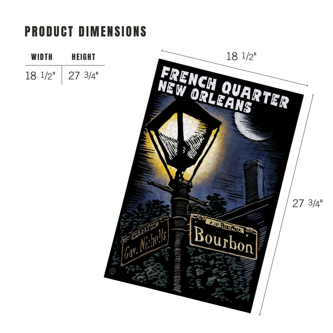 New Orleans, Louisiana, French Quarter, Bourbon Street, Scratchboard, Jigsaw Puzzle Puzzle Lantern Press 