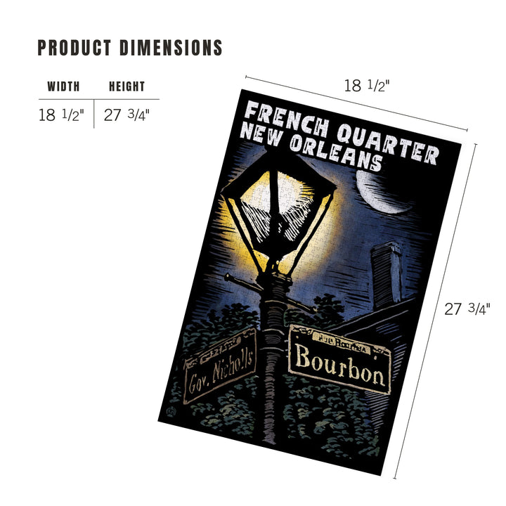 New Orleans, Louisiana, French Quarter, Bourbon Street, Scratchboard, Jigsaw Puzzle Puzzle Lantern Press 