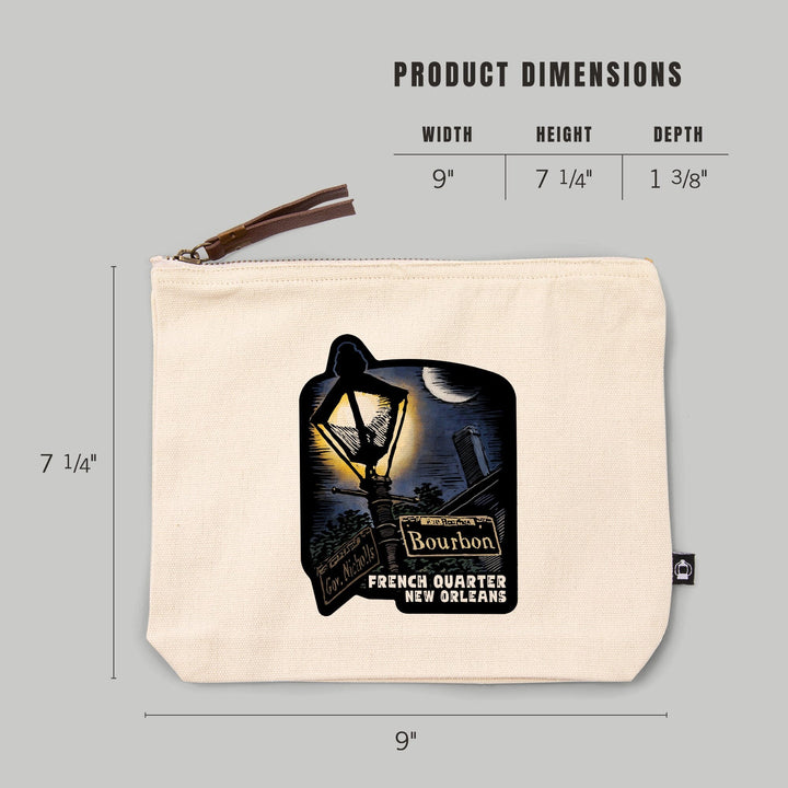 New Orleans, Louisiana, French Quarter, Bourbon Street, Scratchboard,, Organic Cotton Zipper Pouch, Go Bag Go Bag Lantern Press 