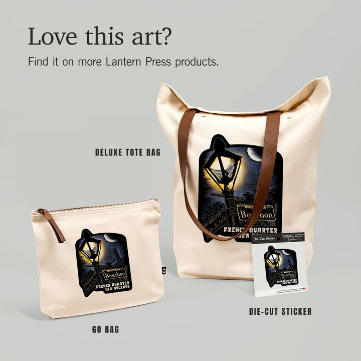 New Orleans, Louisiana, French Quarter, Bourbon Street, Scratchboard,, Organic Cotton Zipper Pouch, Go Bag Go Bag Lantern Press 