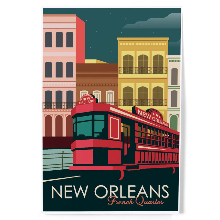 New Orleans, Louisiana, French Quarter, Buildings and Street Car, Vector, Art & Giclee Prints Art Lantern Press 
