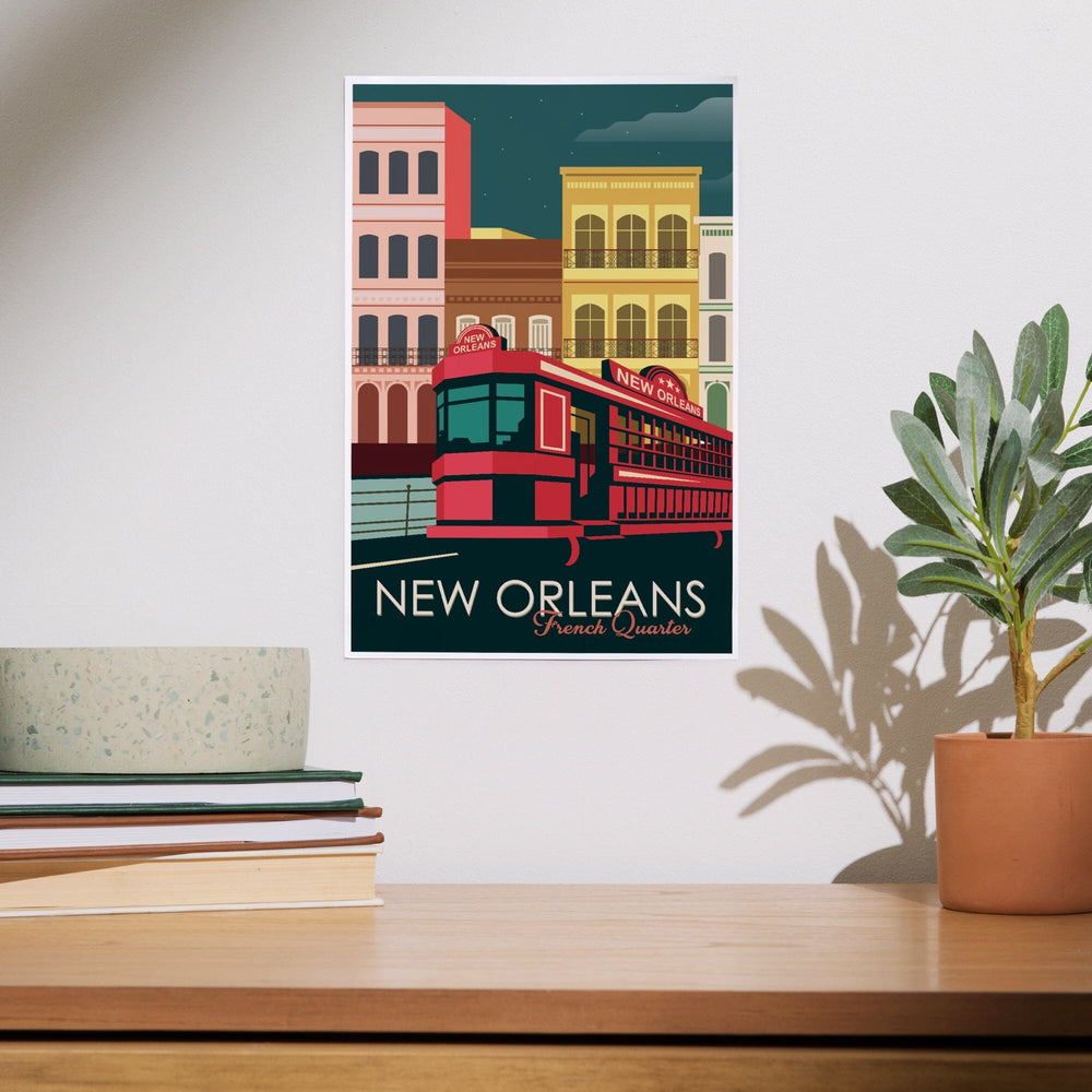 New Orleans, Louisiana, French Quarter, Buildings and Street Car, Vector, Art & Giclee Prints Art Lantern Press 