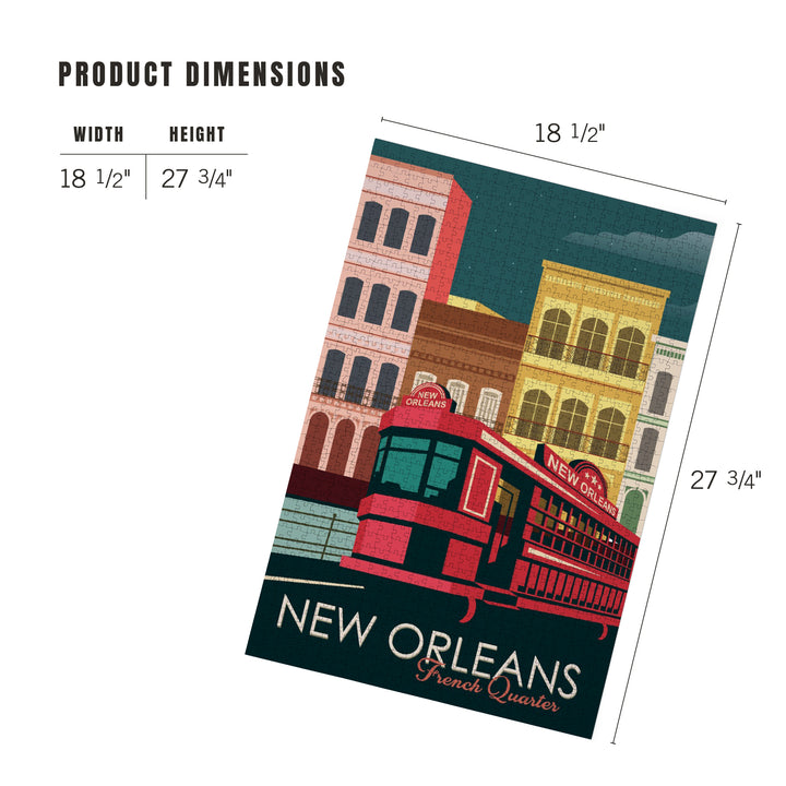 New Orleans, Louisiana, French Quarter, Buildings and Street Car, Vector, Jigsaw Puzzle Puzzle Lantern Press 