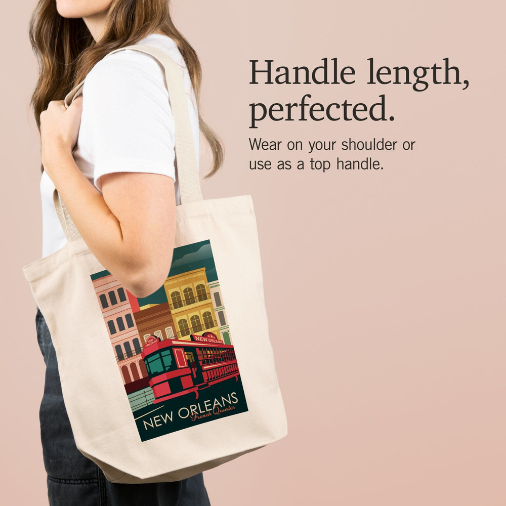 New Orleans, Louisiana, French Quarter, Buildings and Street Car, Vector, Tote Bag Totes Lantern Press 