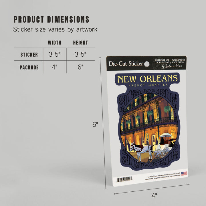 New Orleans, Louisiana, French Quarter, Contour, Lantern Press Artwork, Vinyl Sticker Sticker Lantern Press 