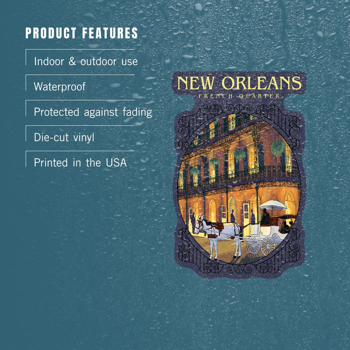 New Orleans, Louisiana, French Quarter, Contour, Lantern Press Artwork, Vinyl Sticker Sticker Lantern Press 