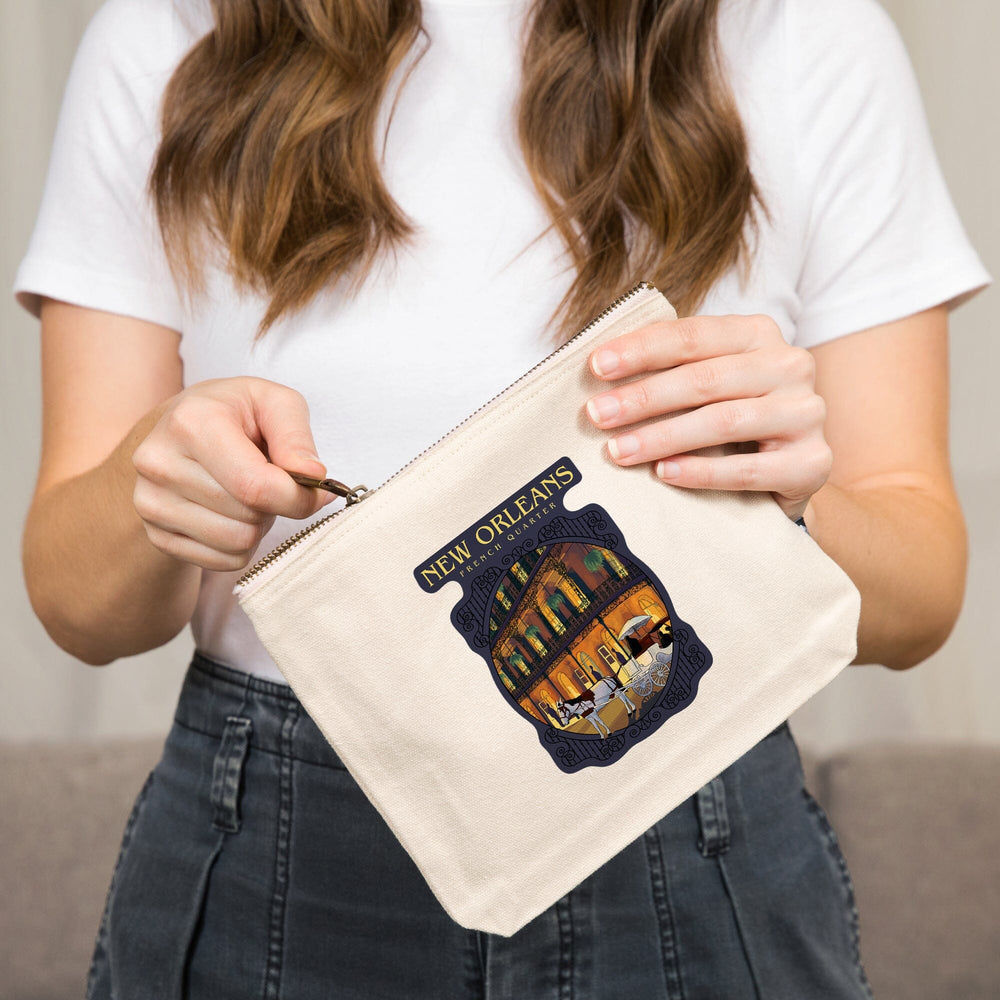 New Orleans, Louisiana, French Quarter,, Organic Cotton Zipper Pouch, Go Bag Go Bag Lantern Press 