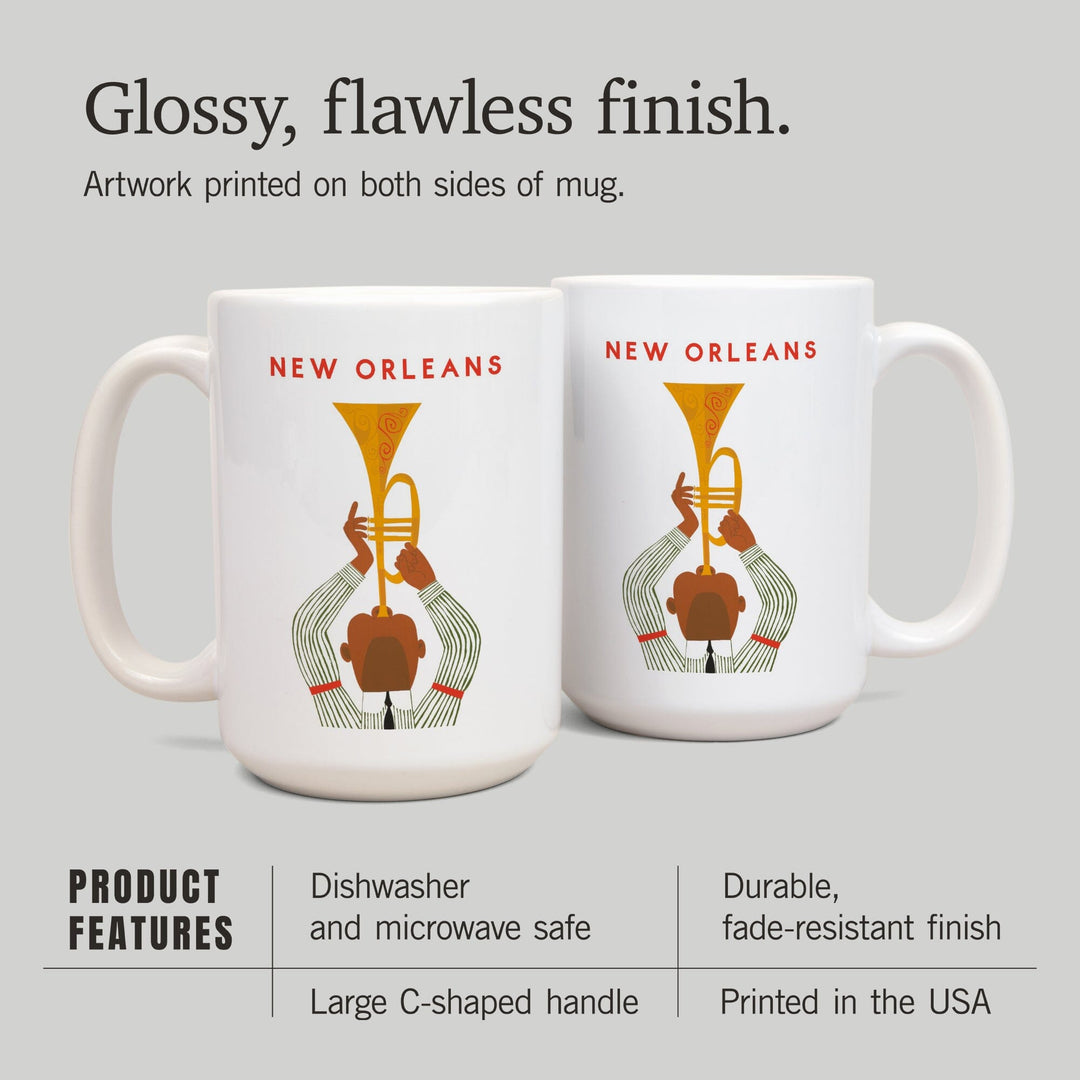 New Orleans, Louisiana, Horn Player, Lantern Press Artwork, Ceramic Mug Mugs Lantern Press 