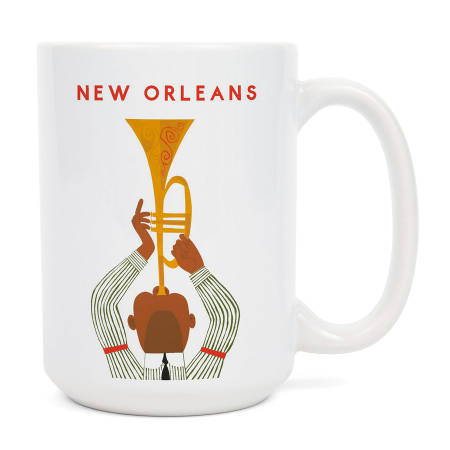 New Orleans, Louisiana, Horn Player, Lantern Press Artwork, Ceramic Mug Mugs Lantern Press 