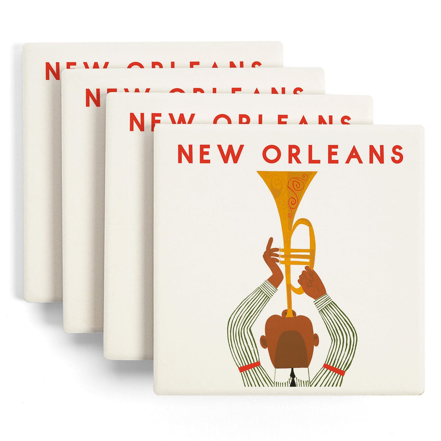 New Orleans, Louisiana, Horn Player, Lantern Press Artwork, Coaster Set Coasters Lantern Press 