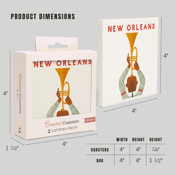 New Orleans, Louisiana, Horn Player, Lantern Press Artwork, Coaster Set Coasters Lantern Press 