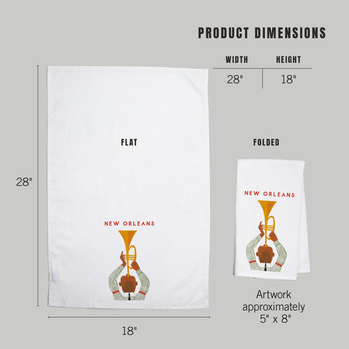 New Orleans, Louisiana, Horn Player, Organic Cotton Kitchen Tea Towels Kitchen Lantern Press 