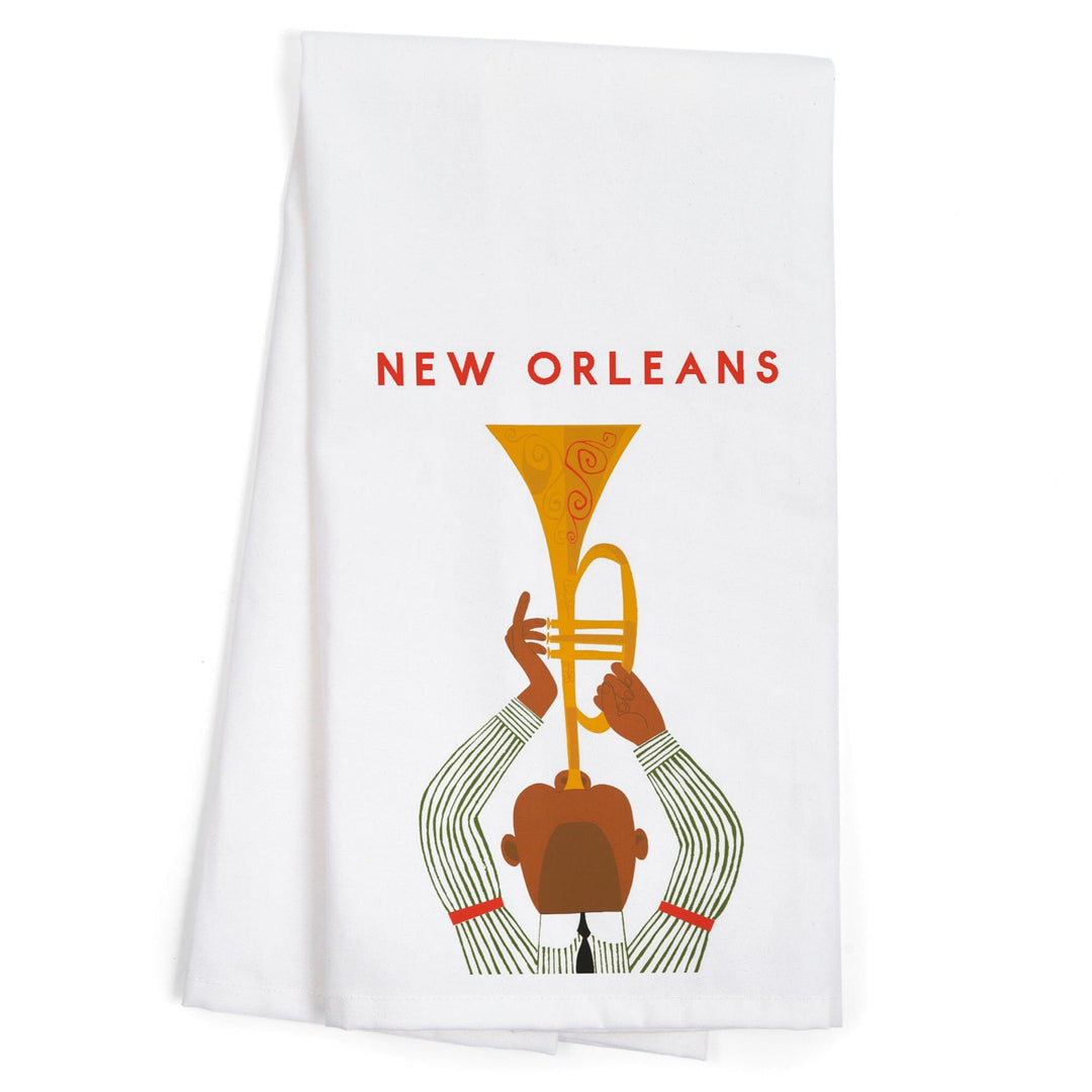 New Orleans, Louisiana, Horn Player, Organic Cotton Kitchen Tea Towels Kitchen Lantern Press 