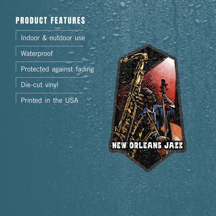 New Orleans, Louisiana, Jazz Band, Scratchboard, Contour, Vinyl Sticker Sticker Lantern Press 