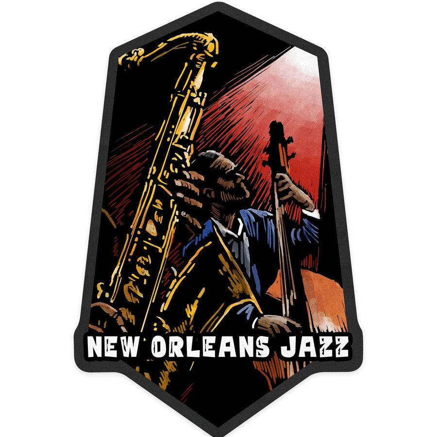 New Orleans, Louisiana, Jazz Band, Scratchboard, Contour, Vinyl Sticker Sticker Lantern Press 