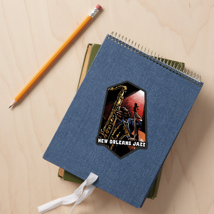 New Orleans, Louisiana, Jazz Band, Scratchboard, Contour, Vinyl Sticker Sticker Lantern Press 