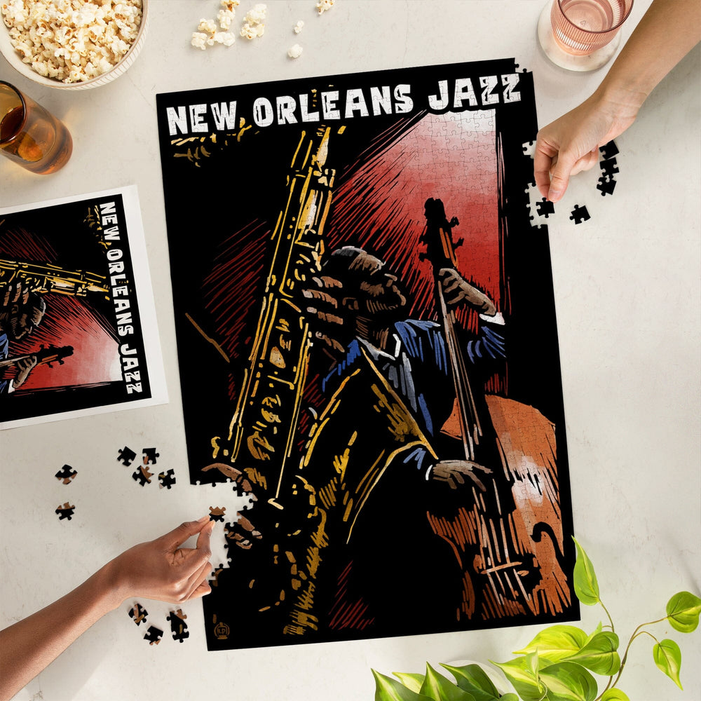 New Orleans, Louisiana, Jazz Band, Scratchboard, Jigsaw Puzzle Puzzle Lantern Press 