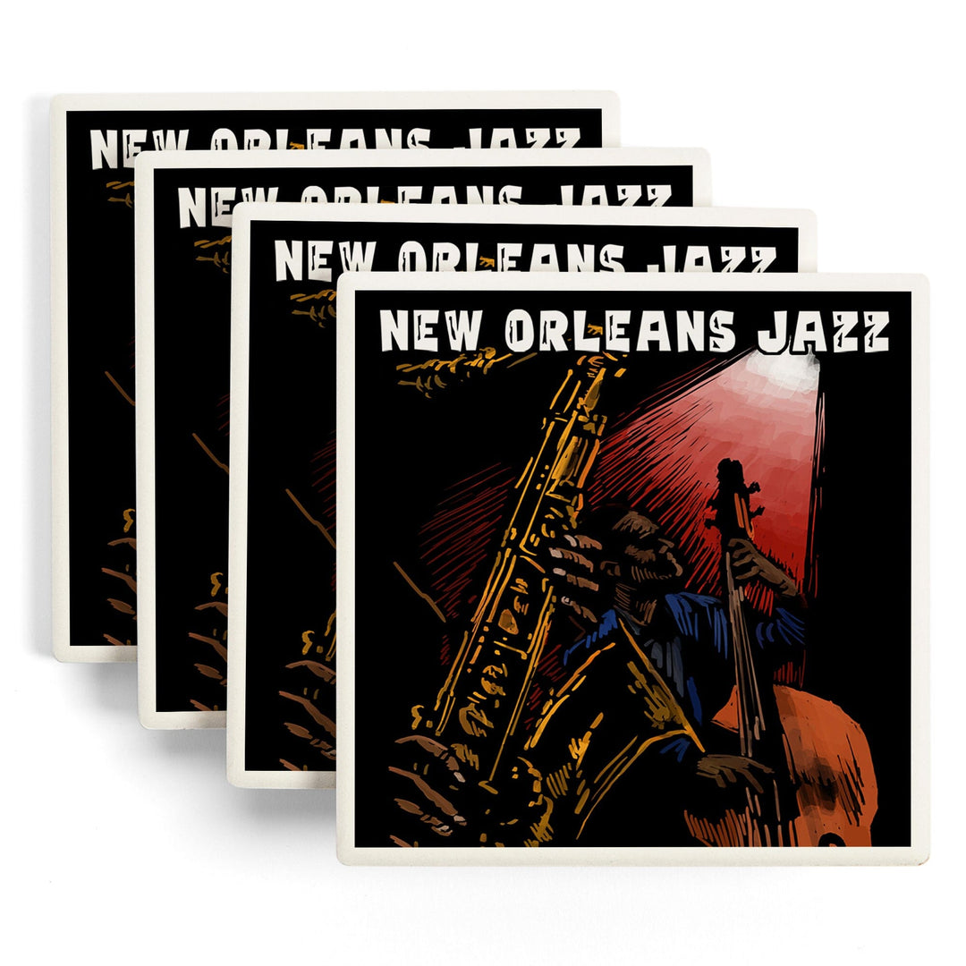 New Orleans, Louisiana, Jazz Band, Scratchboard, Lantern Press Artwork, Coaster Set Coasters Lantern Press 