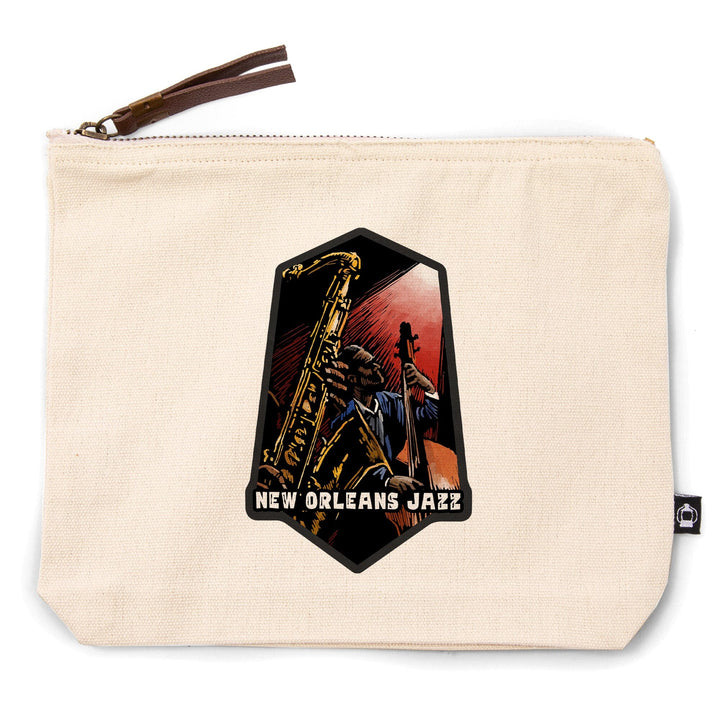 New Orleans, Louisiana, Jazz Band, Scratchboard,, Organic Cotton Zipper Pouch, Go Bag Go Bag Lantern Press 