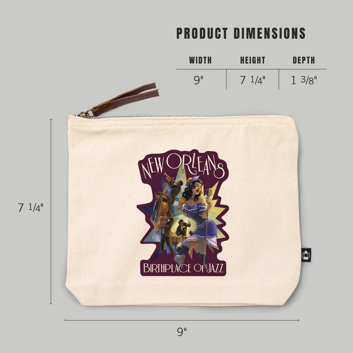 New Orleans, Louisiana, Jazz Scene,, Organic Cotton Zipper Pouch, Go Bag Go Bag Lantern Press 