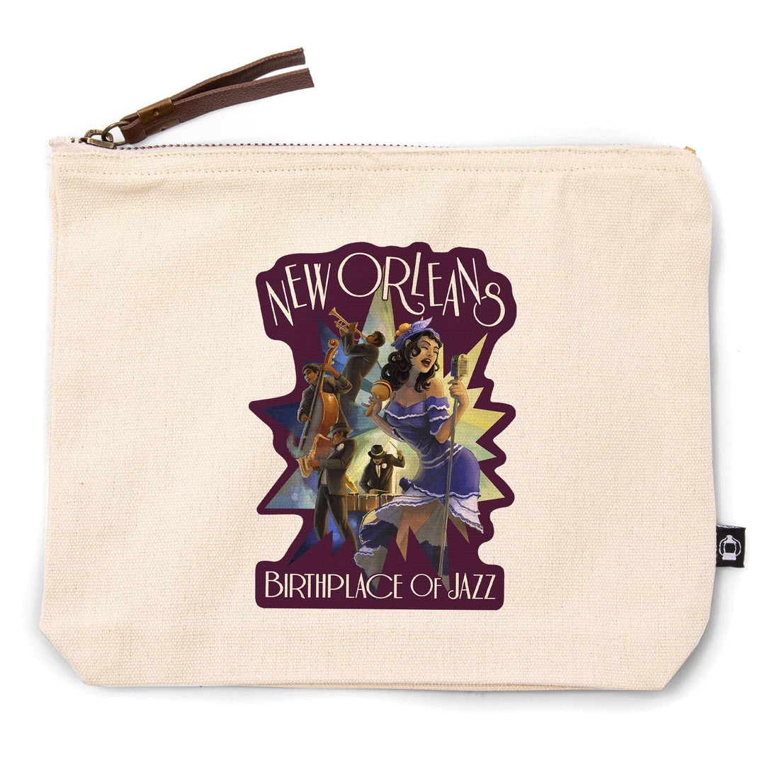 New Orleans, Louisiana, Jazz Scene,, Organic Cotton Zipper Pouch, Go Bag Go Bag Lantern Press 