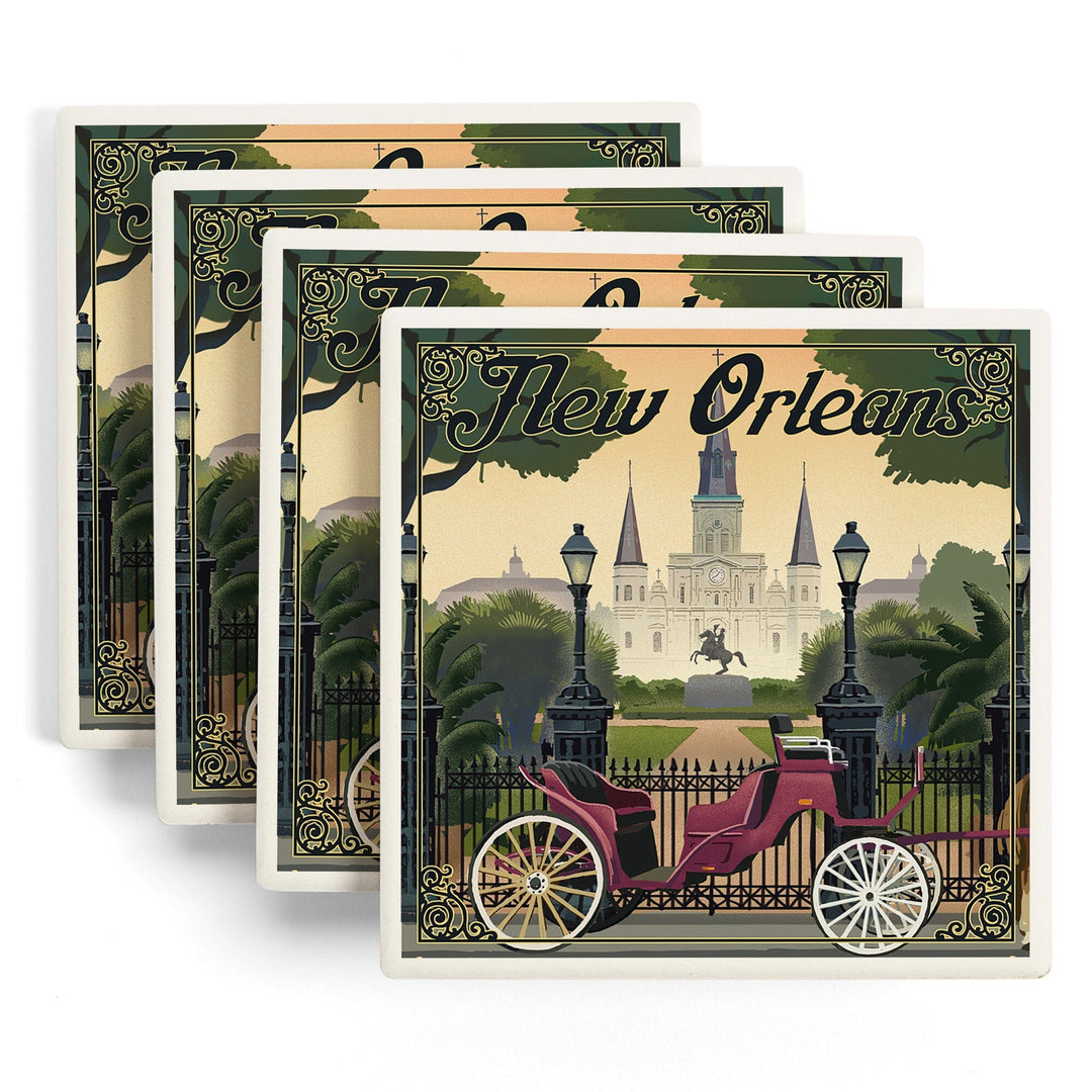 New Orleans, Louisiana, Litho, Lantern Press Artwork, Coaster Set Coasters Lantern Press 