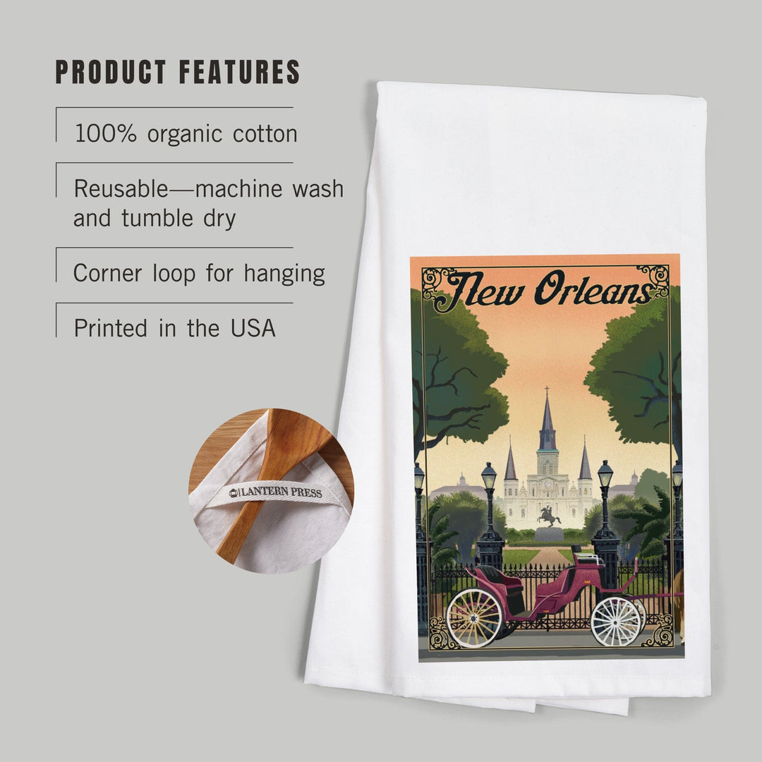 New Orleans, Louisiana, Litho, Organic Cotton Kitchen Tea Towels Kitchen Lantern Press 