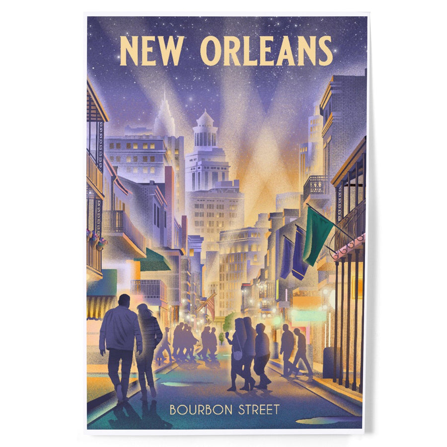 New Orleans, Louisiana, Lithograph, City Series, Bourbon Street Art Lantern Press 