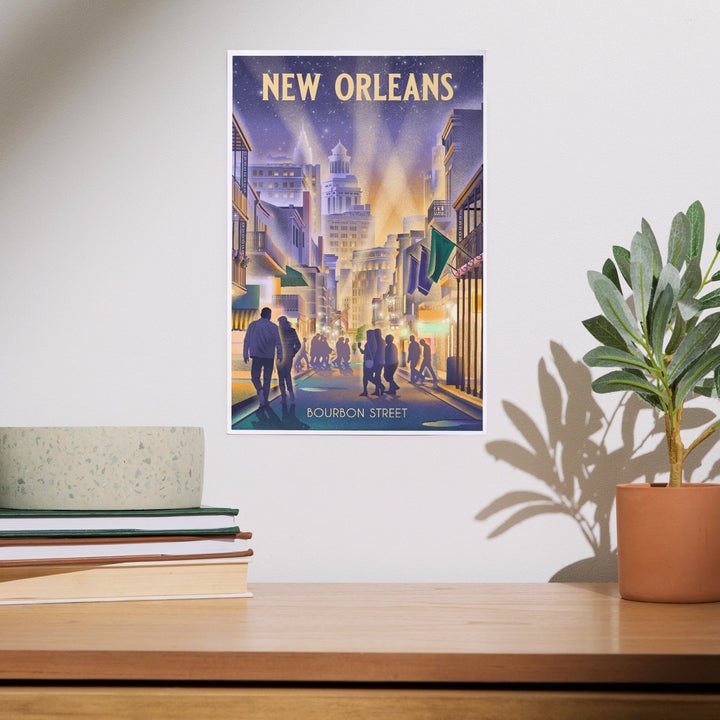 New Orleans, Louisiana, Lithograph, City Series, Bourbon Street Art Lantern Press 