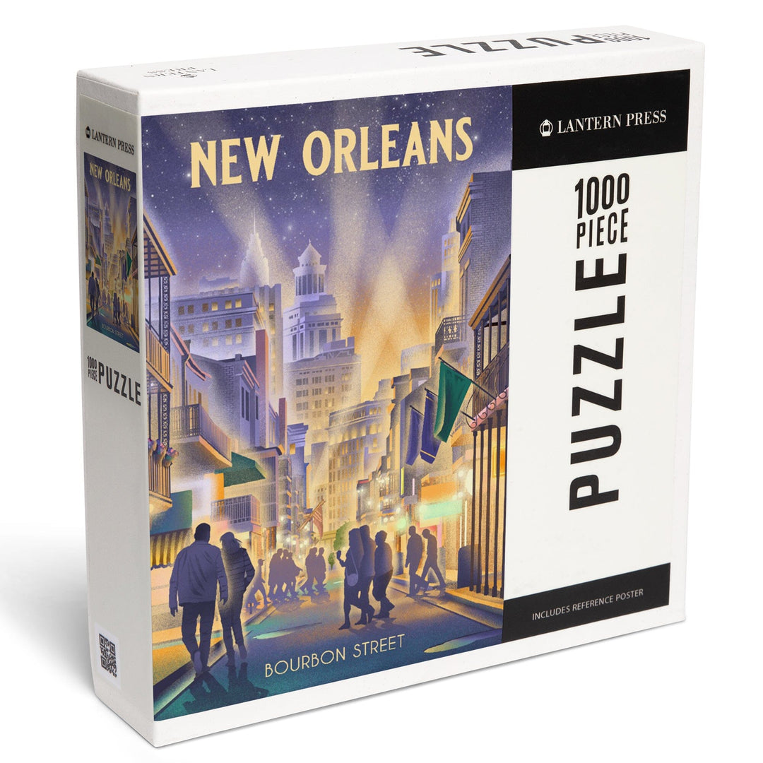 New Orleans, Louisiana, Lithograph, City Series, Bourbon Street, Jigsaw Puzzle Puzzle Lantern Press 