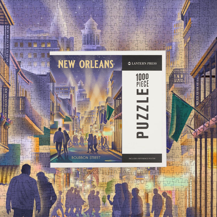 New Orleans, Louisiana, Lithograph, City Series, Bourbon Street, Jigsaw Puzzle Puzzle Lantern Press 