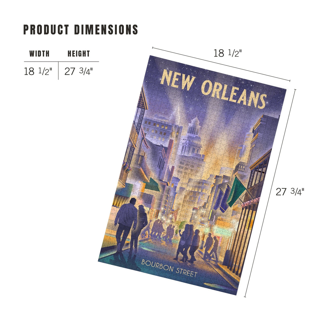 New Orleans, Louisiana, Lithograph, City Series, Bourbon Street, Jigsaw Puzzle Puzzle Lantern Press 