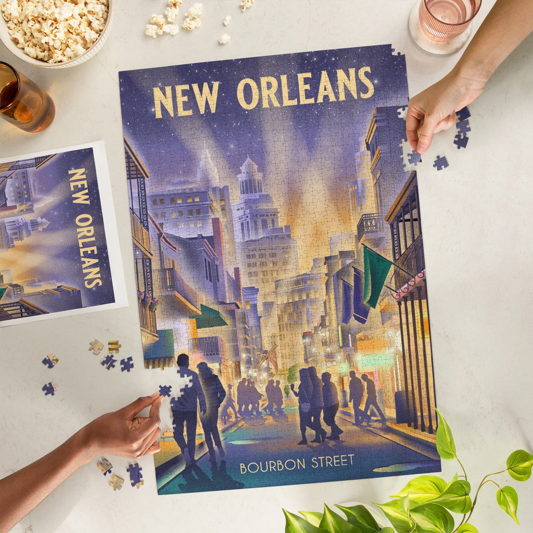 New Orleans, Louisiana, Lithograph, City Series, Bourbon Street, Jigsaw Puzzle Puzzle Lantern Press 