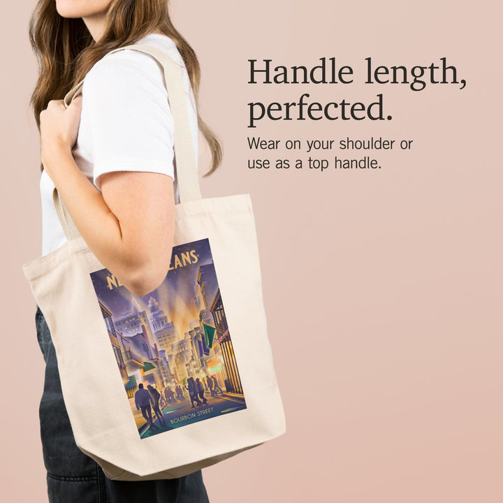 New Orleans, Louisiana, Lithograph, City Series, Bourbon Street, Tote Bag Totes Lantern Press 