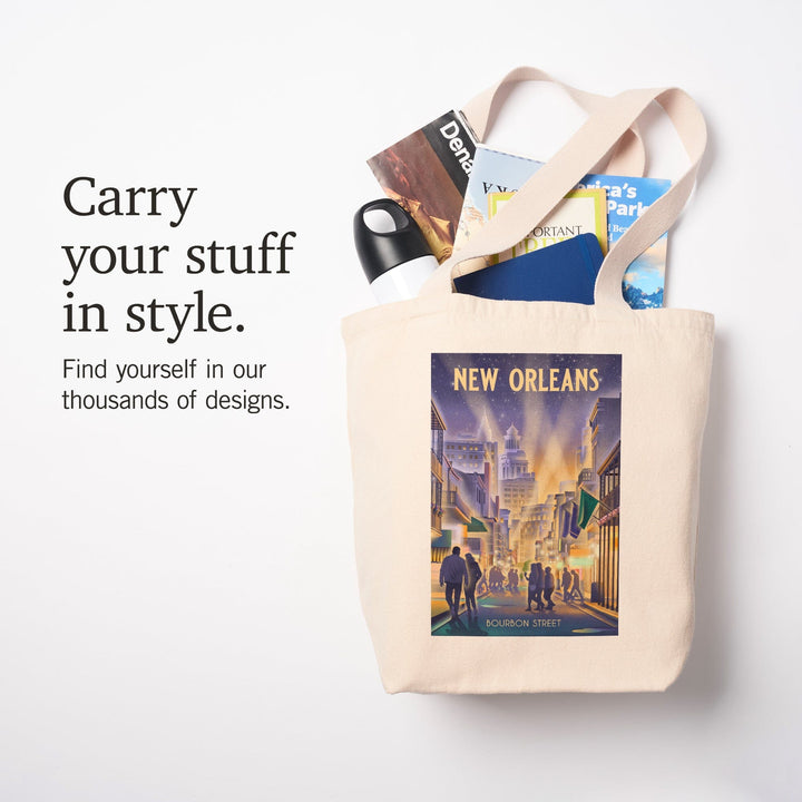 New Orleans, Louisiana, Lithograph, City Series, Bourbon Street, Tote Bag Totes Lantern Press 